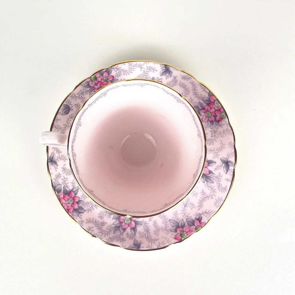Tuscan Fine English Bone China Tea Cup‎ and Saucer Pink Floral Gold Trim, 510H